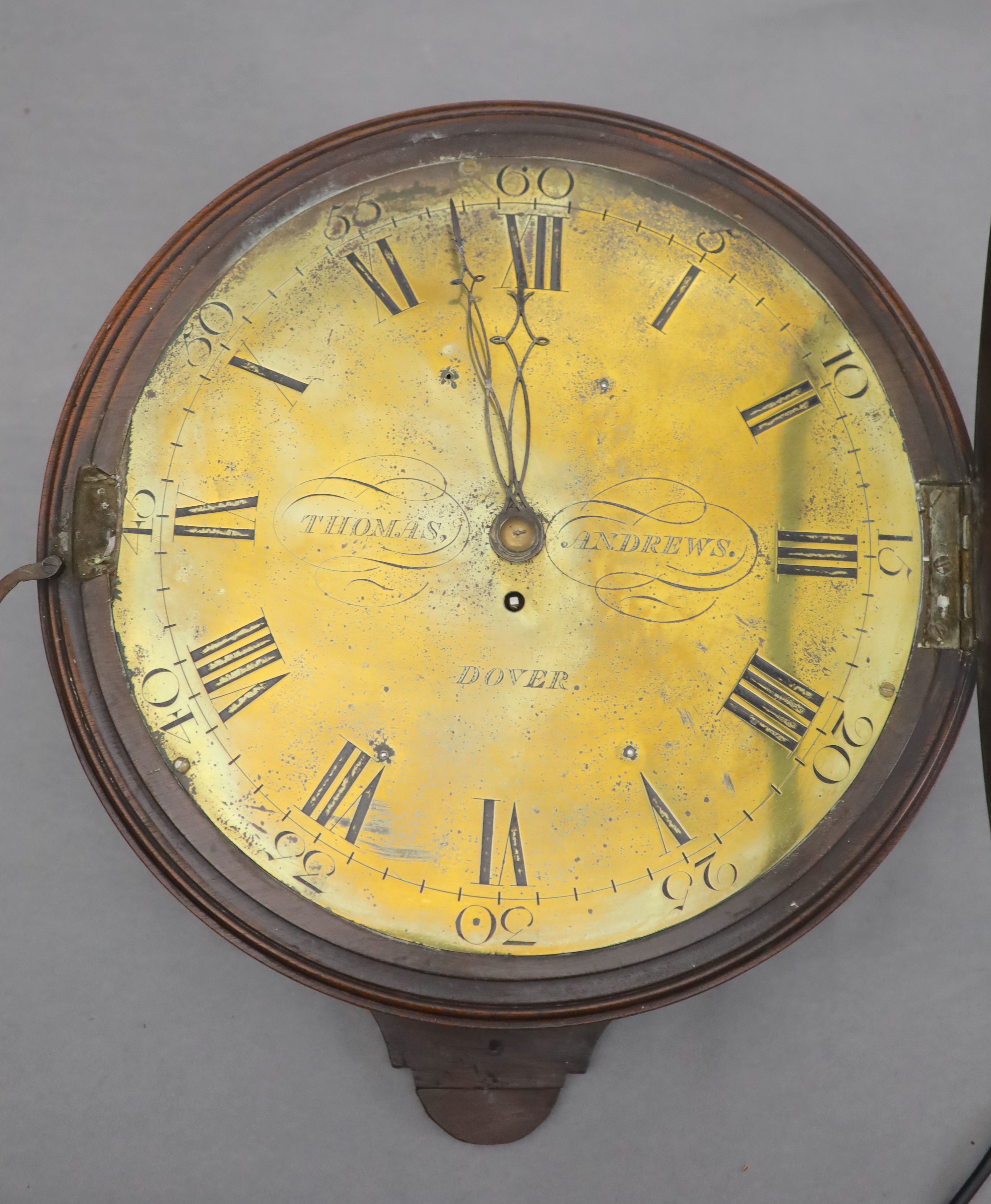 Thomas Andrews of Dover. A George III mahogany wall timepiece, diameter 16.5in depth 6.5in.